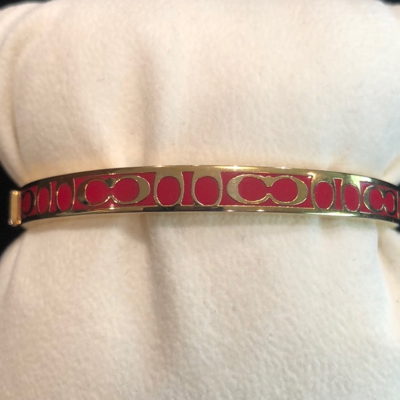 Coach Jewelry - Coach Signature “C” Red Enamel Gold-tone Bangle